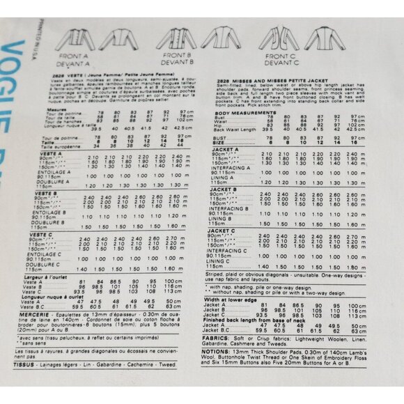 Vogue 2828 Sewing Pattern Semi Fitted Jackets Designer Joseph Picone Size 14 Unc - Picture 3 of 3